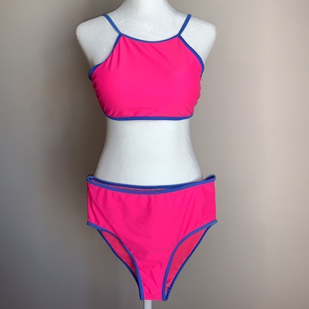 Pink Bikini Medium Tinibikini Neon High Waist Full Coverage Bottoms Womens